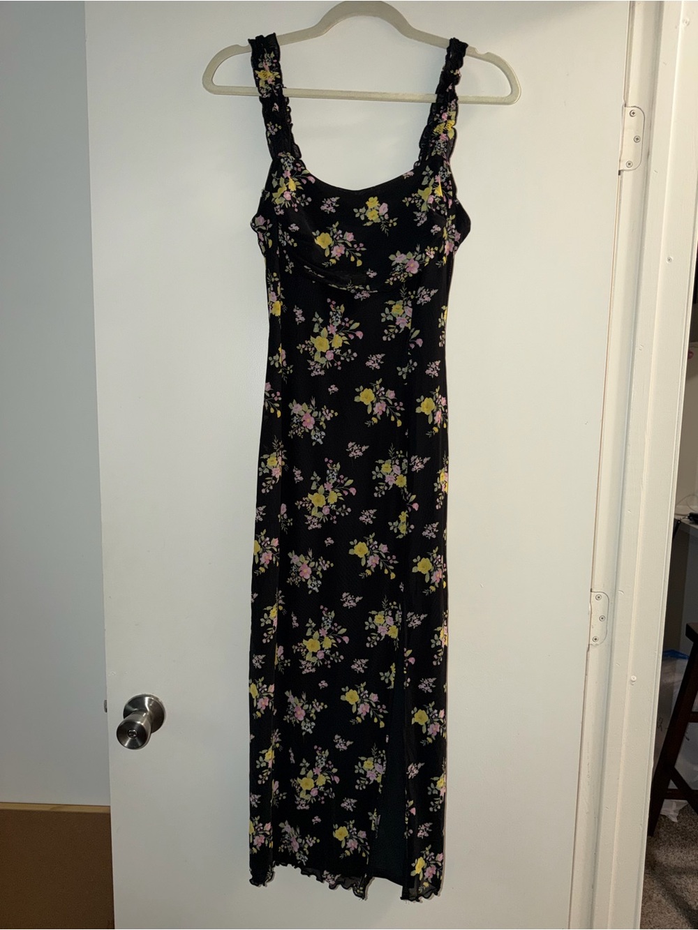 Forever 21 Black Maxi Dress with Pink & Yellow Floral Print